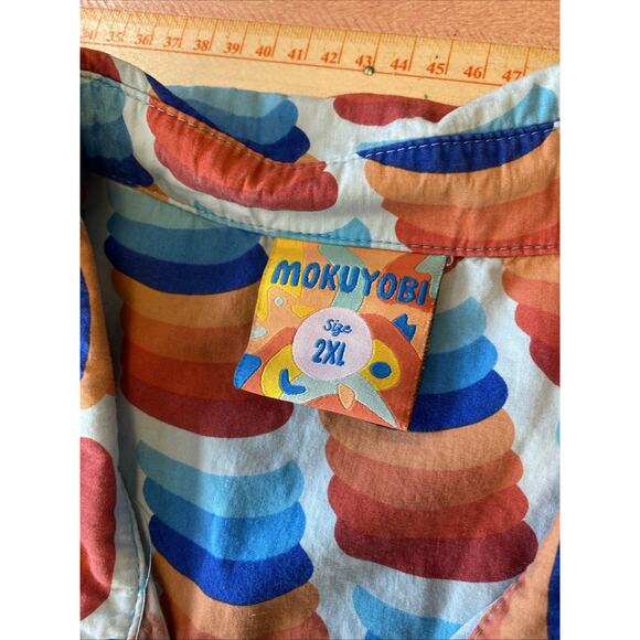 Mokuyobi 2XL ( L/ XL ) Colorful Disc Print Short Sleeve Button 1-Pocket Shirt - Picture 11 of 12